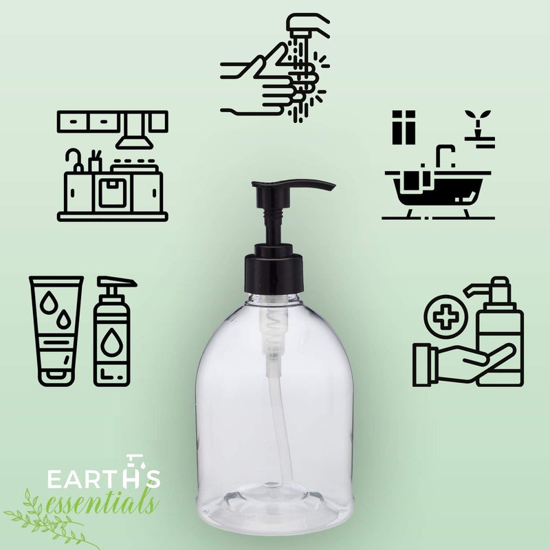 Earth's Essentials (2 Pack) Earth's Essentials Versatile 16 Ounce Refillable Designer Pump Bottles. Excellent Liquid Hand Soap, Homemade Lotion, Shampoo and Massage Oil Dispensers. Shatterproof PET Plastic. - Image 2